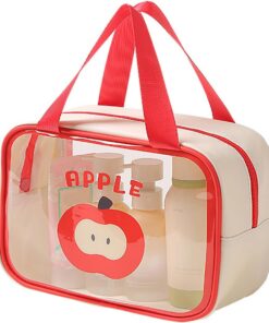 Trousse de toilette de voyage en PVC transparent avec poignée pour femme, Rouge, Medium