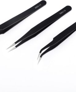 Lot de 3 pinces à épiler de précision, antistatiques, sécurité ESD, en acier inoxydable, non magnétiques, pour travaux détaillés et réparations d'ordinateurs, téléphones portables, montres