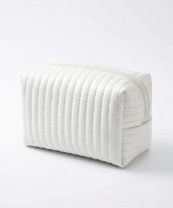 Trousse de maquillage matelassée couleur bonbon pour femmes et filles, élégante pochette de rangement de maquillage de voyage en similicuir pour accessoires quotidiens, blanc, Minimaliste