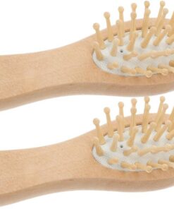 Lot de 2 Petits Peignes Coussin en Bois de Bambou 12x4,5 Cm, Brosse de Massage du Cuir Chevelu Antistatique, Mini Brosse Démêlante Portable pour Soins Capillaires Quotidiens