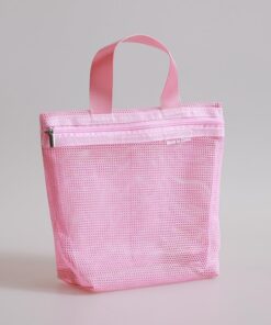 1 sac à main en maille pour maquillage, trousse de toilette, sac de rangement portable pour voyage, lavage de douche, outils de douche, pochette de rangement à fermeture éclair, rose, Décontracté