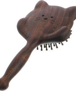 Brosse à Cheveux Chat en Bois de Santal Marron, Peigne | Démêlage Doux, Massage Confortable du Cuir Chevelu, Format Long pour Soins Capillaires