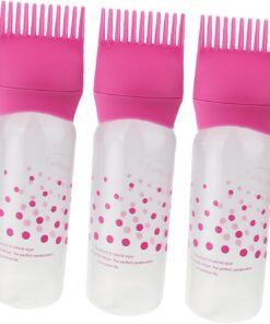 Housoutil Lot de 3 Flacons Applicateurs pour Coloration des Racines avec Peigne Intégré Flacons Presseurs en Plastique Rose Outils Polyvalents pour Teinture Soins Capillaires à L’Huile