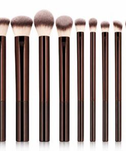 Lot de 13 pinceaux de maquillage professionnels pour correcteur, fard à paupières, blush, pinceaux de maquillage synthétiques, portables à long manche (café)