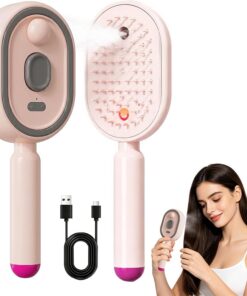 Brosse démêlante auto-nettoyante 3 en 1, peigne de massage électrique à coussin d'air | Restaure la brillance soyeuse des cheveux secs et crépus, outil de soins capillaires de qualité supérieure pour femme (rose)