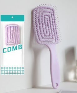 Brosse à cheveux incurvée avec poils à pointe ronde, peigne démêlant creux pour le toilettage quotidien et le massage doux du cuir chevelu, outil de soins capillaires ménagers (violet)