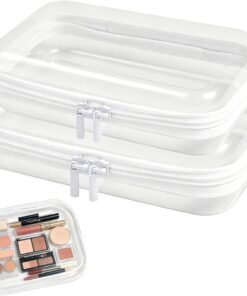 Lot de 2 trousses rigides transparentes à fermeture éclair pour articles de toilette de voyage étanches avec double fermeture éclair pour rangement de jouets, puzzles, outils de maquillage (25 x 20 x