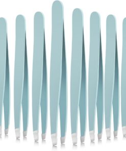 Lot de 12 pinces à sourcils en acier inoxydable à pointe inclinée pour le visage, les poils du visage, les sourcils - Pour homme et femme (bleu clair)