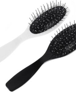 VALICLUD Lot de 2 Brosses à Palette Démêlantes avec Coussin D’amortissement, Couleurs Noir et Blanc, Brosses Plates Massantes pour Cuir Chevelu, pour Usage Maison et Soins Capillaires