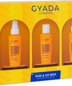 GYADA COSMETICS, SUN & GO BOX, shampooing, huile solaire et fluide protecteur SPF10, protège du soleil, du chlore, du vent et du sel, avec des protéines végétales, 3 x 100 ml
