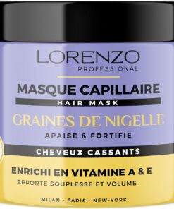 Lorenzo - Masque Capillaire Réparateur à la Graine de Nigelle – Soin Intensif pour Cheveux Abîmés - Sans Sulfate, Paraben, Silicone, Colorant - 500ml