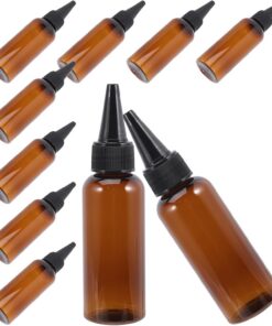 STOBAZA Lot de 10 Flacons Applicateurs Vides Rechargeables en PET 50 Ml Bouteilles Souples Marron Bouchon Noir Applicateur d'Huile Capillaire pour Coloration Soins Capillaires et Usage