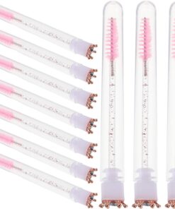 VALICLUD Lot de 10 Brosses à Cils avec Tube Rose Cristal de Couronne, Pinceaux de Maquillage Individuels pour Filles, Accessoires de Mascara Portables Voyage Retouche