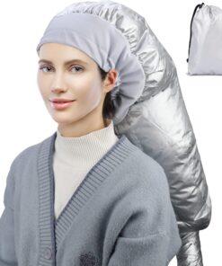 Segbeauty Bonnet à capuche pour sèche-cheveux, extra large avec sangle élastique, bonnet de conditionnement profond réglable pour soins capillaires texturés bouclés naturels à séchage rapide argenté