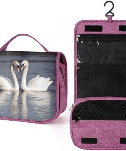 Trousse de toilette romantique en forme de cygne blanc pour homme et femme, trousse de maquillage portable à crochet de suspension, trousse de maquillage pour accessoires, shampooing
