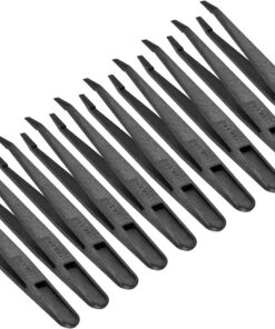 Pince à épiler en plastique, 11,9 cm de long, anti-statique à pointe inclinée (noir) – (Applications : pour réparation d'équipements mécaniques), 10 pièces