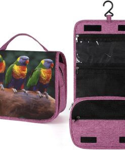 Trousse de toilette motif perroquets arc-en-ciel pour homme et femme, sac de maquillage portable à crochet de suspension, trousse de maquillage pour accessoires, shampooing, conteneur pleine