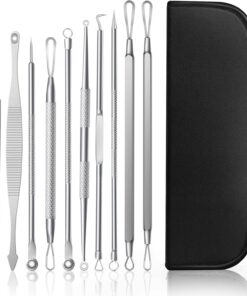AiQInu 10 Pièces Extracteur Point Noir, Dissolvant de Points Noirs, Comedons en Acier Inoxydable & Outil Nettoyage Bouton, Accessoire Acné Visage, Pince Tire comédon de Nez-Noir