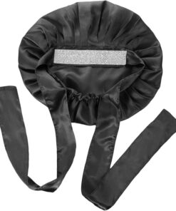 STOBAZA Bonnet Confortable Noir Satin et Double Paillettes de Couche en Nuit Facile à Porter, pour Soin Capillaire et Maquillage à Domicile