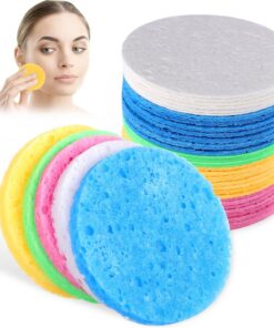 Healeved 50pièces Éponges Nettoyantes pour Visage Houppettes Démaquillantes Cosmétiques Outils de Nettoyage Accessoires de Maquillage Réutilisables Voyages