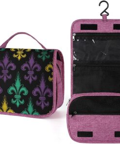 Trousse de toilette 3D motif fleur de lys Mardi Gras pour homme et femme, trousse de maquillage portable à crochet de suspension, trousse de maquillage pour accessoires, shampooing, conteneur