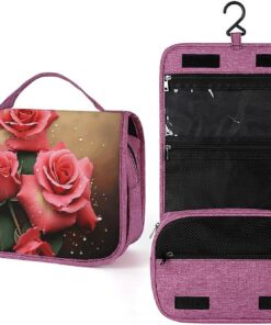 Trousse de toilette rose pour homme et femme, trousse de maquillage portable à crochet de suspension, trousse de maquillage pour accessoires, shampooing, conteneur pleine grandeur, articles