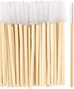 Lot de 100 brosses à mascara jetables en bambou pour extensions de cils, pinceaux à sourcils et applicateurs de cils Blanc