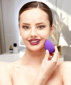 Éponge de maquillage réutilisable avec étui de rangement, applicateur de fond de teint, outil de mixage cosmétique pour la maison, les voyages, un usage quotidien (violet)