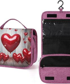 Trousse de toilette en forme de cœur rouge pour homme et femme, crochet de suspension portable, trousse de maquillage pour accessoires, shampooing, conteneur pleine grandeur, articles de