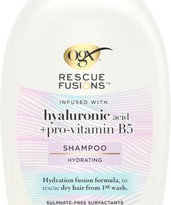 OGX Rescue Fusions Shampooing 385 ml - Soin hydratant pour cheveux avec acide hyaluronique et provitamine B5 - Shampooing réparateur de cheveux abîmés - Formule sans sulfate