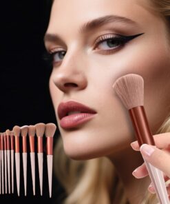 Ensemble de pinceaux de maquillage professionnels - Outils cosmétiques à poils doux pour fond de teint, poudre et maquillage des yeux avec pochette de voyage