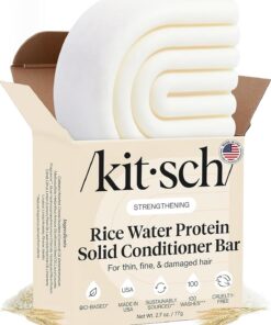 Kitsch Barre après-shampoing à l'eau de riz 77 g – Barre revitalisante solide pour renforcer et hydrater pour tous les types de cheveux – Après-shampoing pour femme – Sans sulfate et sans parabène