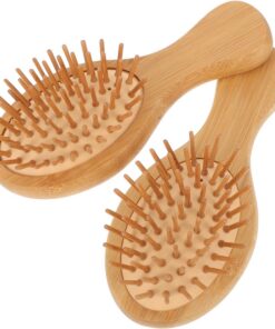 Ciieeo Lot de 2 Peignes Ovales en Bambou Nan, Airbag Gonflable, Mini Peignes de Massage Portables pour Cuir Chevelu, Démêlage Doux et Stimulation Circulation Sanguine, Soin Capillaire