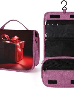 Trousse de toilette avec ruban rouge pour homme et femme, trousse de maquillage portable à crochet de suspension, trousse de maquillage pour accessoires, shampooing, conteneur pleine grandeur
