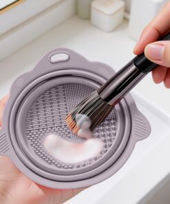 Bol de nettoyage pliable en silicone pour pinceaux de maquillage, houppettes et éponges Violet
