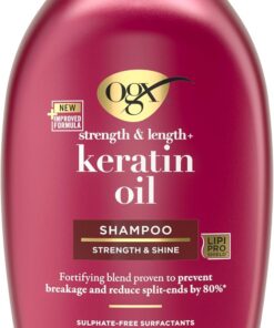 OGX Shampoing à l'huile de kératine (385 ml) – Shampooing fortifiant anti-casse avec huile de kératine pour cheveux abîmés, prévient la casse des cheveux et réduit les pointes fourchues jusqu'à 80%