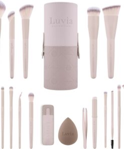 Luvia Aura Pro Lot de 19 pinceaux de maquillage pour le visage et les yeux avec étui, éponge de beauté et pince à épiler, pinceaux cosmétiques professionnels, végétaliens et sans cruauté envers les
