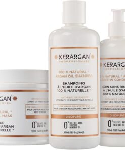 KERARGAN - Routine Argan 3 Soins Anti-Frisottis - 2x500ml+350ml | Shampoing, masque et soin sans rinçage, routine complète pour nourrir, démêler et discipliner les frisottis