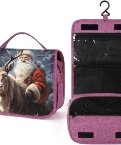 Trousse de toilette Père Noël et cerf pour homme et femme, crochet de suspension portable, trousse de maquillage pour accessoires, shampooing, conteneur pleine grandeur, articles de toilette