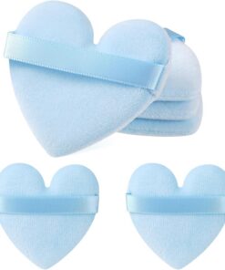 Lot de 6 houppettes à poudre en forme de cœur - Éponge de maquillage douce pour le contour des yeux et des coins - Outils de maquillage pour femme (bleu clair)
