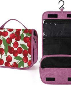 Trousse de toilette motif cerises rouges pour homme et femme, trousse de maquillage portable à crochet de suspension, trousse de maquillage pour accessoires, shampooing, conteneur pleine