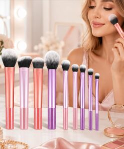 Lot de 8 pinceaux de maquillage portables avec poils en nylon doux, fond de teint, poudre, anti-cernes, fard à paupières, blush, outils de maquillage de voyage pour débutants, utilisation quotidienne