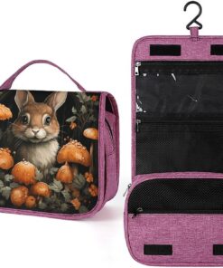 Trousse de toilette en forme de lapin avec champignons pour homme et femme, crochet de suspension portable, trousse de maquillage pour accessoires, shampooing, conteneur pleine grandeur