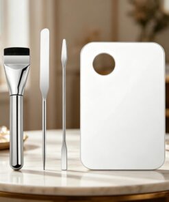 Lot de 4 planches de mélange de maquillage multifonction avec palette transparente et spatule plate pour mélange de beauté