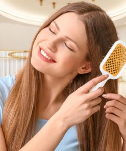 Brosse à cheveux démêlante ergonomique creuse pour femme - Cheveux secs et humides - Pointe ronde - Massage du cuir chevelu - Outil de soins capillaires (blanc)
