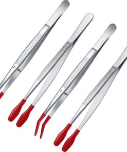 Honoson Lot de 4 pinces à épiler avec pointe en caoutchouc PVC et silicone pour laboratoire, bijoux industriels, artisanat, pièces de monnaie (rouge)