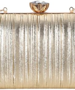 Trousse de maquillage élégante et plissée de couleur métallique résistante à l'eau avec sangle de chaîne amovible pour mariage, bal, soirée et banquet, événement, trousse de maquillage en