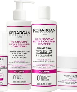 KERARGAN - Routine Biotine Collagène 4 Soins Volume - 3x250ml+50ml | Shampoing, après-shampoing, masque et sérum, routine complète pour apporter volume, force et brillance
