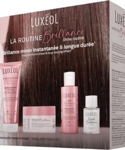 LUXÉOL - Coffret Routine Brillance Voyage - Cheveux Ternes & Poreux | Brillance Miroir & Sans Frisottis - Shampooing (75ml) + Masque (50ml) + Soin (50 ml) + Huile (15ml) - Fabriqué en France