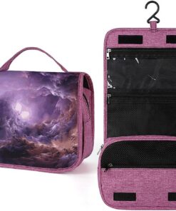 Trousse de toilette galaxie violette pour homme et femme, trousse de maquillage portable à crochet de suspension, trousse de maquillage pour accessoires, shampooing, conteneur pleine grandeur